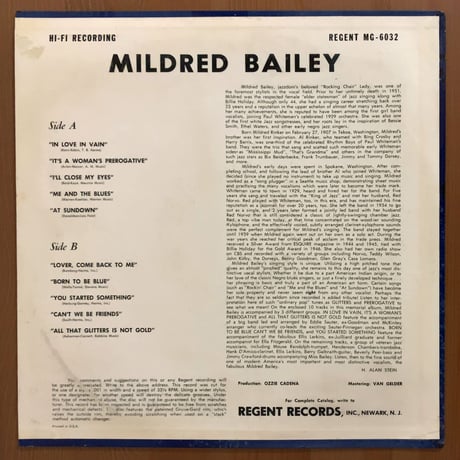 MILDRED BAILEY - Sings Me and The Blues (REGENT RMG6032)