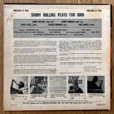 SONNY ROLLINS - Plays For Bird (PRESTIGE PRLP7095)
