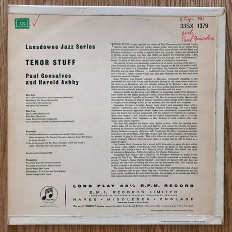 HAROLD ASHBY & PAUL GONSALVES - Tenor Stuff (COLUMBIA 33SX1379)