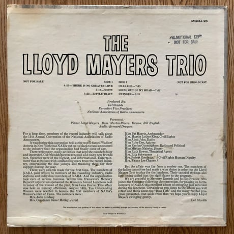 LLOYD MAYER - The Lloyd Mayers Trio (MERCURY MGDJ-26)