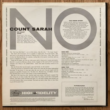 SARAH VAUGHAN - No Count (MERCURY MG20441)