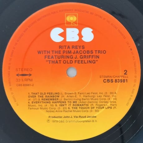 RITA REYS feat. JOHNNY GRIFFIN - That Old Feeling (CBS 83981)