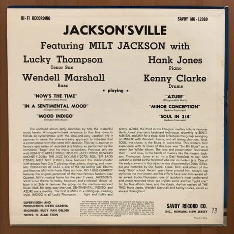 MILT JACKSON - Jacksonville (SAVOY MG12080)