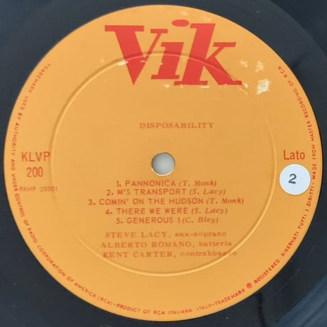 STEVE LACY - Disposability (VIK KVLP200)