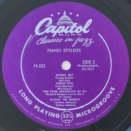 V.A. (Nat King Cole, Mel Powell, Art Tatum, etc.) - Piano Stylists (CAPITOL H-323)