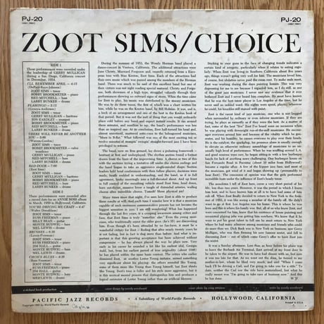 ZOOT SIMS - Choice (PACIFIC JAZZ PJ-20)