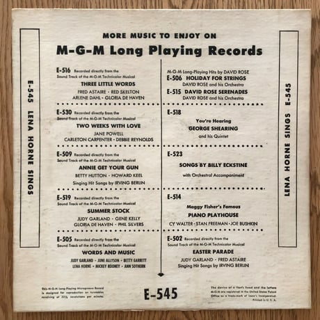 LENA HORNE - Lena Horne Sings (MGM E-545)
