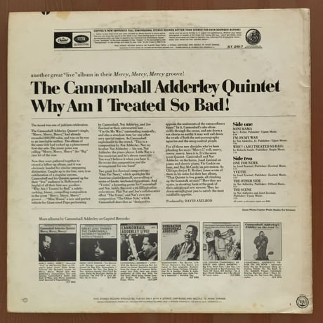CANNONBALL ADDERLEY - Why Am I Treated Do Bad! (CAPITOL ST2617)