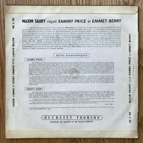 SAMMY PRICE et EMMET BERRY - Maxim Saury (DUCRETET-THOMSON 250V026)