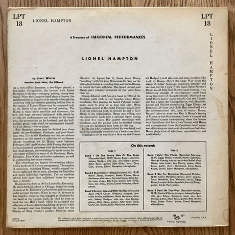 LIONEL HAMPTON - a Treasury of Immortal Performances (RCA VICTOR LPT18)
