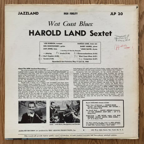 HAROLD LAND - West Coast Blues! (JAZZLAND JLP20)