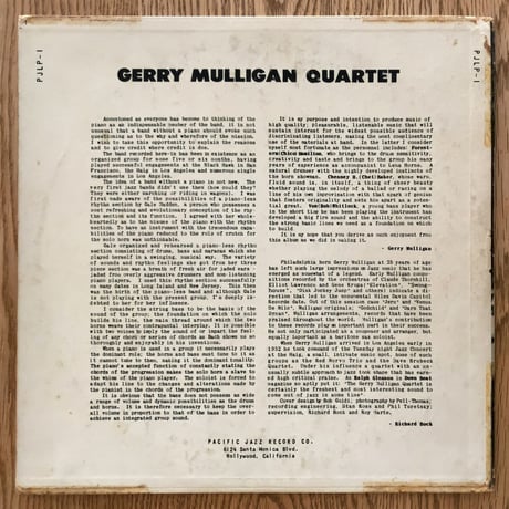 GERRY MULLIGAN - Gerry Mulligan Quartet (PACIFIC JAZZ PJLP-1)