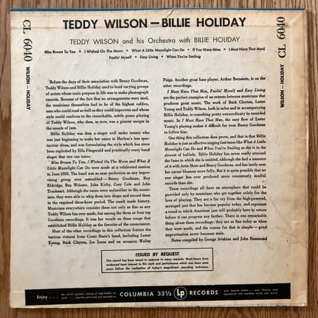 TEDDY WILSON & BILLIE HOLIDAY - Teddy Wilson & His Orchestra feat. Billie Holiday (COLUMBIA CL6040)