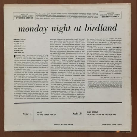 HANK MOBLEY, LEE MORGAN, CURTIS FULLER - Monday Night at Birdland (ROULETTE SR-52015)