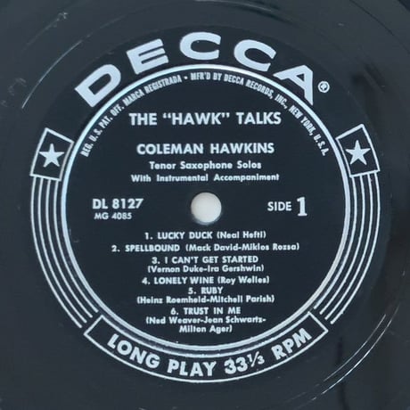 COLEMAN HAWKINS - The "Hawk" Talks (DECCA DL8127)