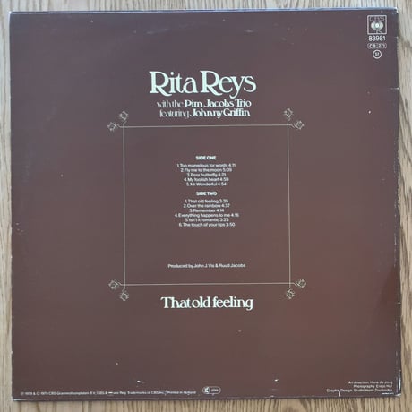 RITA REYS feat. JOHNNY GRIFFIN - That Old Feeling (CBS 83981)