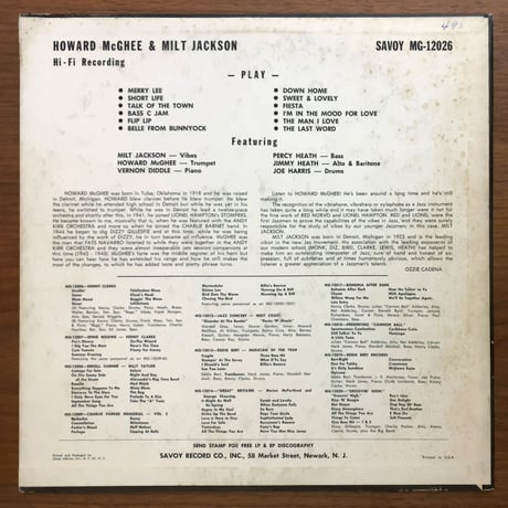 HOWARD McGHEE - Howard McGhee & Milt Jackson (SAVOY MG12026)