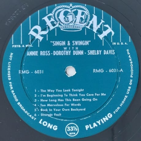 ANNIE ROSS, DOROTHY DUNN, SHELBY DAVIS - Singin' 'N Swingin' (REGENT RMG6031)
