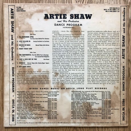 ARTIE SHAW - Dance Program (DECCA DL5286)