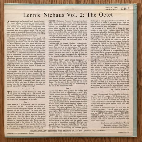 LENNIE NIEHAUS - Vol.2 : The Octet (CONTEMPORARY C2517)