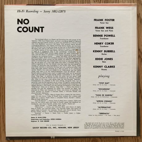 FRANK FOSTER, KENNY BURRELL - No Count (SAVOY MG12078)