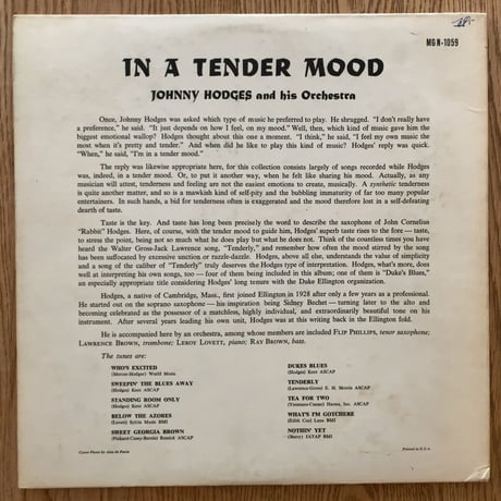 JOHNNY HODGES - In a Tender Mood (NORGRAN MGN-1059)