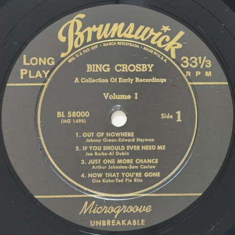BING CROSBY - A Collection of His Early Recordings Vol.1 (BRUNSWICK BL5800)