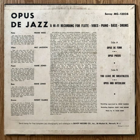FRANK WESS, MILT JACKSON - Opus de Jazz (SAVOY MG12036)