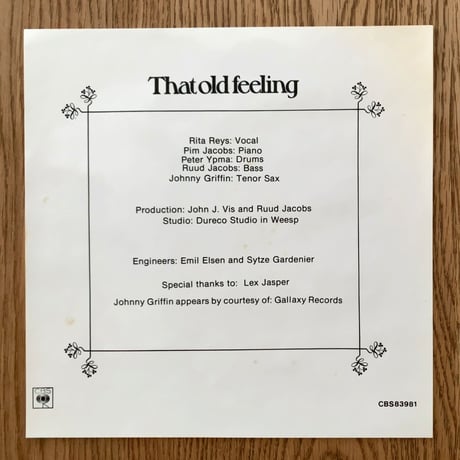 RITA REYS feat. JOHNNY GRIFFIN - That Old Feeling (CBS 83981)