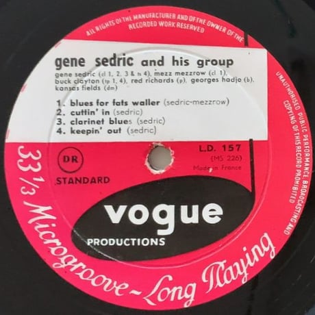 BUCK CLAYTON / GENE SEDRIC - Buck Clayton Quintet (VOGUE L.D.157)