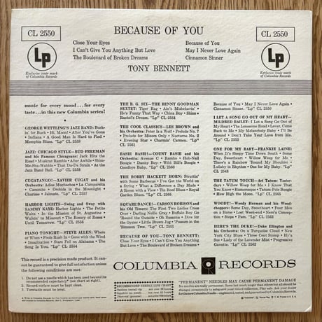 TONY BENNETT - Because Of You (COLUMBIA CL2550)