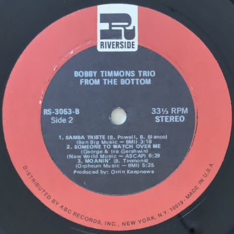 BOBBY TIMMONS - From The Bottom (RIVERSIDE RS-3053)