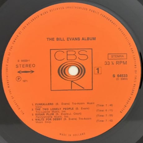 BILL EVANS - The Bill Evans Album (CBS S64533) Holland