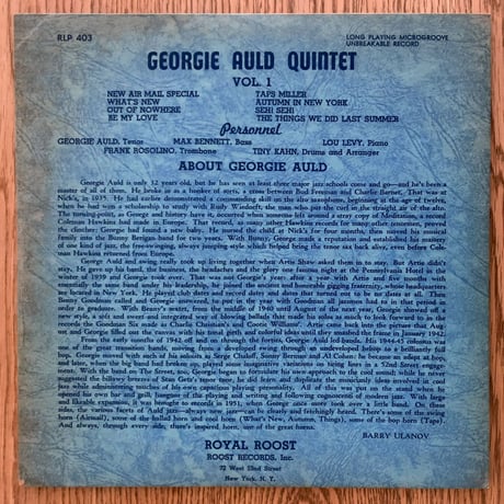 GEORGIE AULD - Georgie Auld Quintet Vol.1 (ROYAL ROOST RLP403)