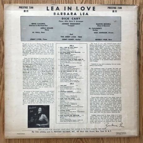 BARBARA LEA - Lea / In Love (PRESTIGE PRLP7100)