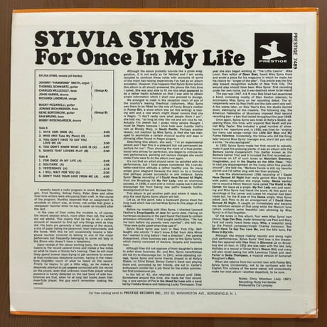 SYLVIA SYMS - For Once In My Life (PRESTIGE PRST7489)