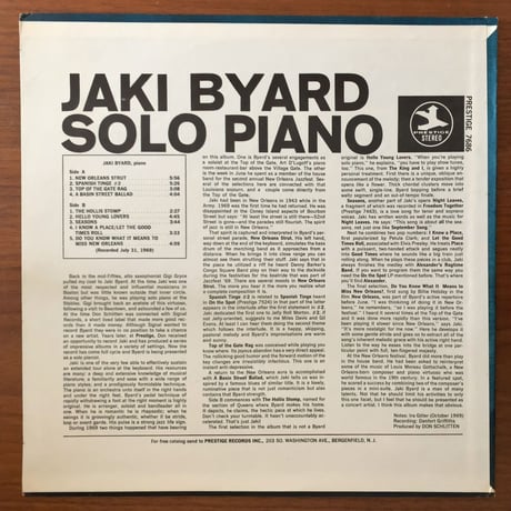 JAKI BYARD - Solo Piano (PRESTIGE PRST7686)