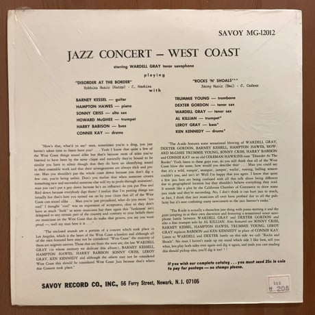 WARDELL GRAY - Jazz Concert West Coast (SAVOY MG12012) Re