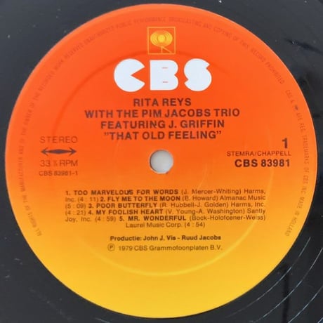 RITA REYS feat. JOHNNY GRIFFIN - That Old Feeling (CBS 83981)