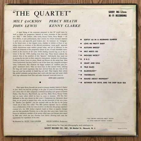 MILT JACKSON, JOHN LEWIS - The Quartet (SAVOY MG12046)