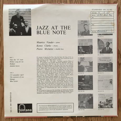 MAURICE VANDER - Jazz At The Blue Note (FONTANA 680.212ML)