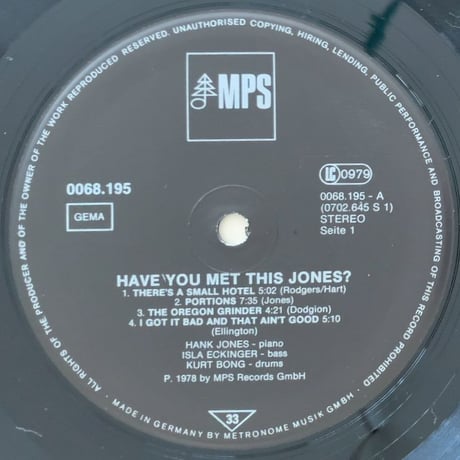 HANK JONES - Have You Met This Jones ? (MPS 0068.195)