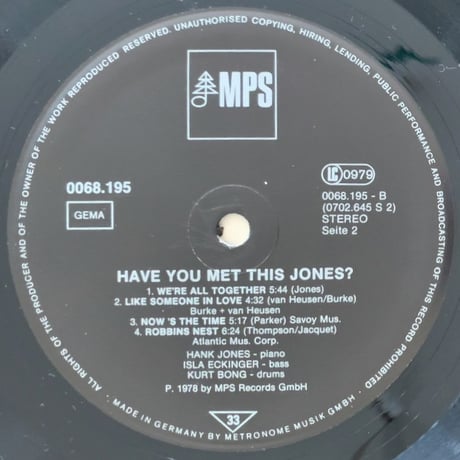 HANK JONES - Have You Met This Jones ? (MPS 0068.195)