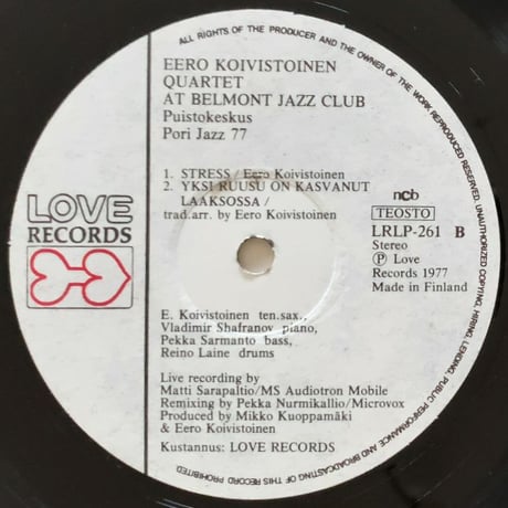 EERO KOIVISTOINEN - At Belmont Jazz Club (LOVE LRLP261)