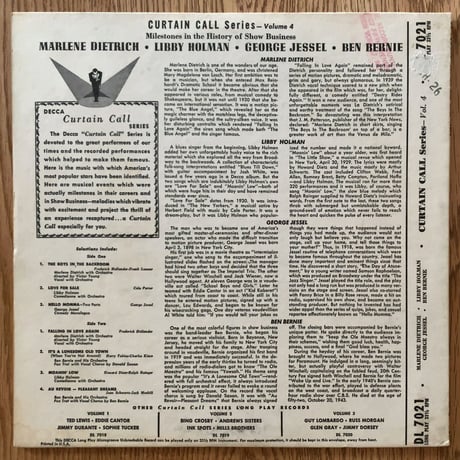 V.A.(Marlene Dietrich, Libby Holman) - Curtain Call (DECCA DL7021)