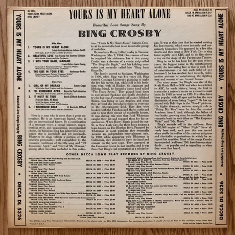 BING CROSBY - Yours Is My Heart Alone (DECCA DL5326)