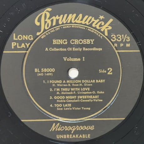 BING CROSBY - A Collection of His Early Recordings Vol.1 (BRUNSWICK BL5800)