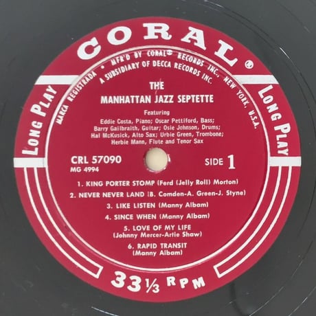 EDDIE COSTA, HAL McKUSICK - The Manhattan Jazz Septette (CORAL CRL57090)