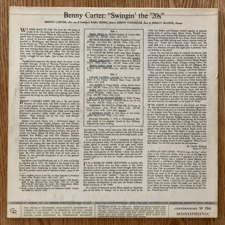 BENNY CARTER - Swingin' The '20s (CONTEMPORARY M3561)