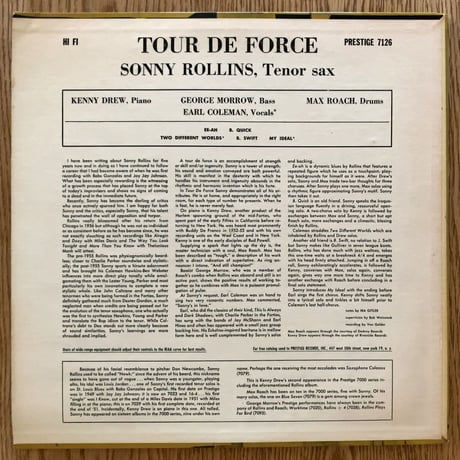 SONNY ROLLINS - Tour De Force (PRESTIGE PRLP7126)
